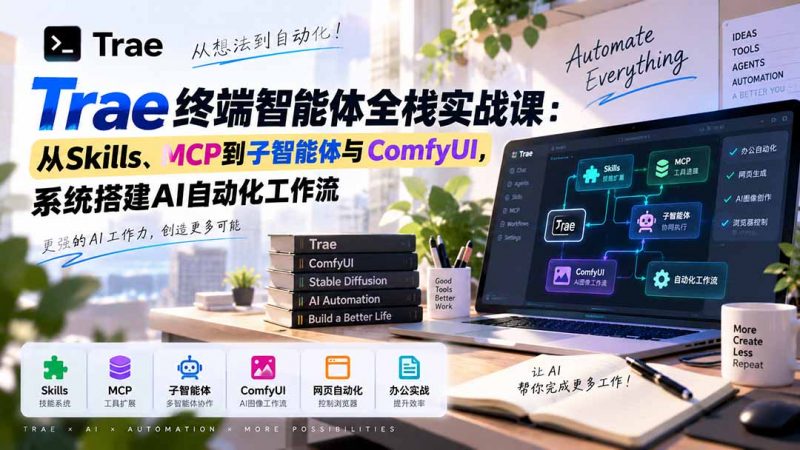 Trae终端智能体全栈实战课：从Skills、MCP到子智能体与ComfyUI，系统搭建AI自动化工作流-玻哥网络技术工作室