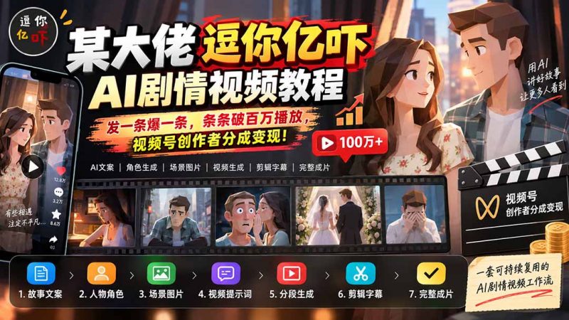 某大佬逗你亿吓AI低模剧情视频制作教程：发一条爆一条，条条破百万播放，利用视频号创作者分成变现!-玻哥网络技术工作室