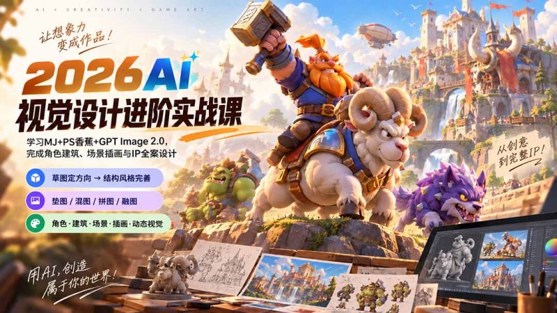2026AI视觉设计进阶实战课-更新：学习MJ+PS香蕉+GPT Image 2.0，完成角色建筑、场景插画与IP全案设计-玻哥网络技术工作室