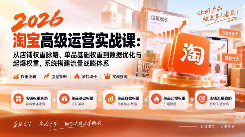 2026淘宝高级运营实战课：从店铺权重脉络、单品基础权重到数据优化与起爆权重，系统搭建流量战略体系-玻哥网络技术工作室