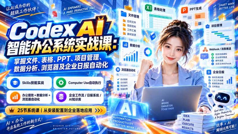 Codex AI智能办公系统实战课：掌握文件、表格、PPT、项目管理、数据分析、浏览器及企业日报自动化-玻哥网络技术工作室