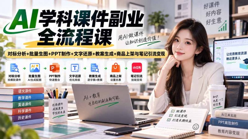 AI学科课件副业全流程课｜对标分析+批量生图+PPT制作+文字还原+教案生成+商品上架与笔记引流变现-玻哥网络技术工作室