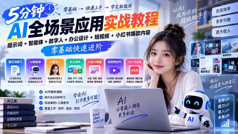 AI全场景应用实战教程｜提示词+智能体+数字人+办公设计+短视频+小红书爆款内容，零基础快速进阶-玻哥网络技术工作室