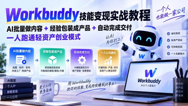 Workbuddy技能变现实战教程：AI批量做内容+经验包装成产品+自动完成交付，一人跑通轻资产创业模式-玻哥网络技术工作室