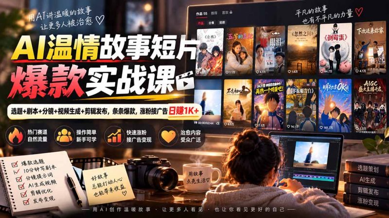 AI温情故事短片爆款实战课-更新｜选题+剧本+分镜+视频生成+剪辑发布，条条爆款，涨粉接广告日赚1K+-玻哥网络技术工作室