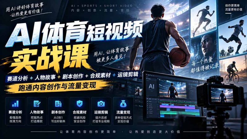 AI体育短视频赛道顶级玩法｜赛道分析+人物故事+剧本创作+版权处理+运镜剪辑，跑通流量变现-日赚1K+-玻哥网络技术工作室