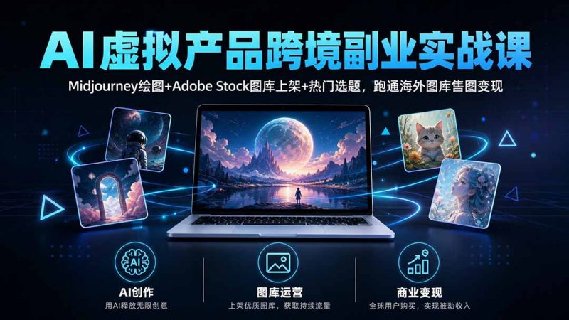 AI虚拟产品跨境副业实战课｜Midjourney绘图+Adobe Stock图库上架+热门选题，跑通海外图库售图变现-玻哥网络技术工作室
