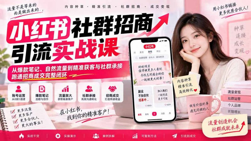 小红书社群招商引流实战课-无水印：从爆款笔记、自然流量到精准获客与社群承接，跑通招商成交完整闭环-玻哥网络技术工作室