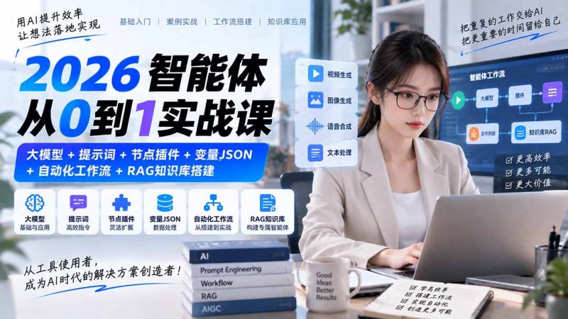 2026智能体从0到1实战课｜大模型+提示词+节点插件+变量JSON+自动化工作流+RAG知识库搭建-玻哥网络技术工作室
