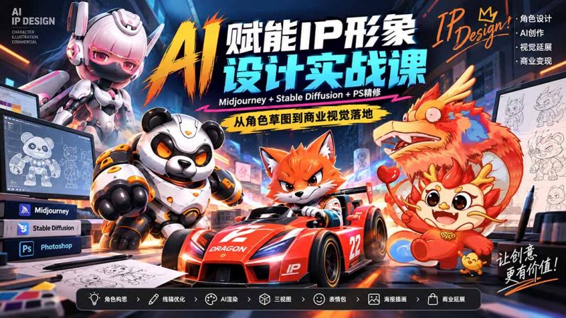 AI赋能IP形象设计实战课-无水印：Midjourney+Stable Diffusion+PS精修，从角色草图到商业视觉落地-玻哥网络技术工作室