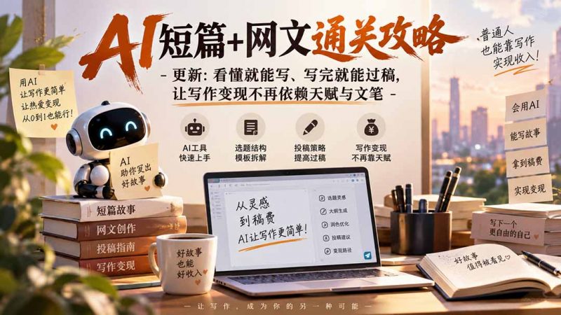 AI短篇+网文通关攻略-更新0921：看懂就能写、写完就能过稿，让写作变现不再依赖天赋与文笔-玻哥网络技术工作室