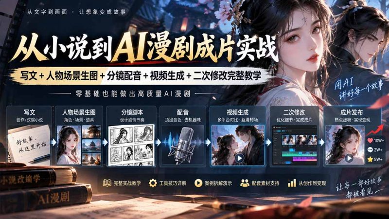从小说到AI漫剧成片实战：写文+人物场景生图+分镜配音+视频生成+二次修改完整教学-玻哥网络技术工作室