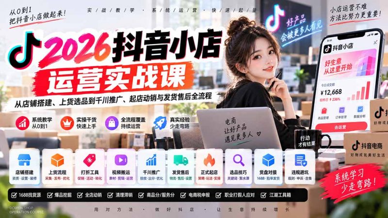 2026抖音小店运营实战课｜从店铺搭建、上货选品到千川推广、起店动销与发货售后全流程-玻哥网络技术工作室