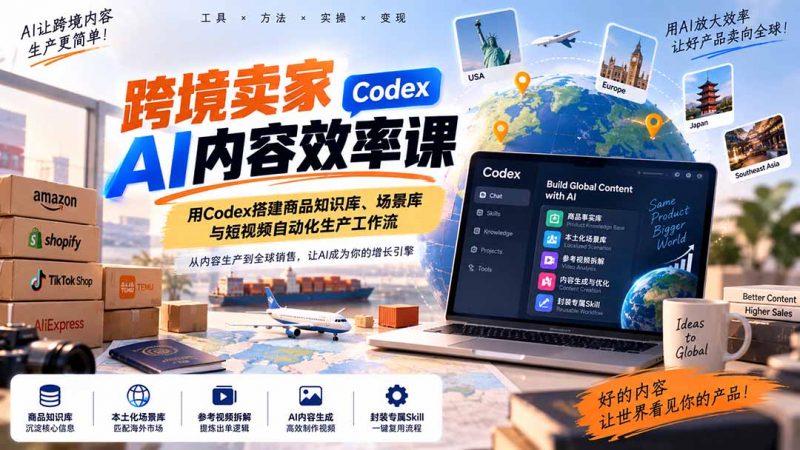 跨境卖家AI内容效率课：用Codex搭建商品知识库、场景库与短视频自动化生产工作流-玻哥网络技术工作室