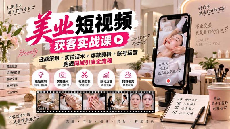 美业短视频获客实战课-无水印：选题策划+实拍话术+爆款剪辑+账号运营，跑通同城引流全流程-玻哥网络技术工作室
