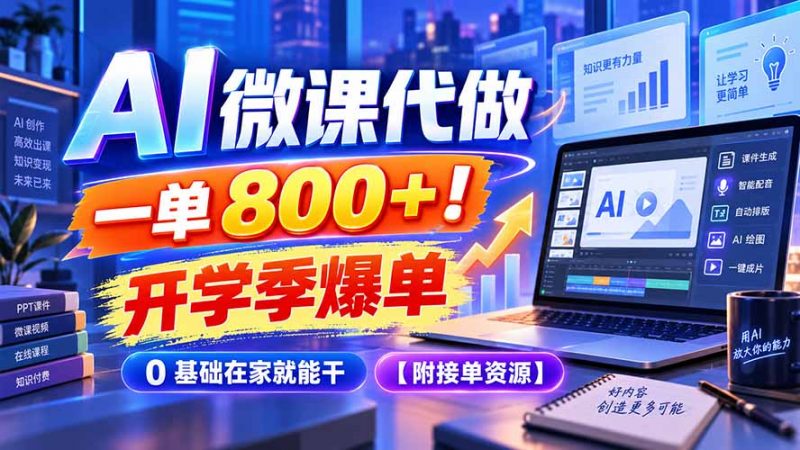 AI 微课代做，一单 800+！开学季爆单，0 基础在家就能干【附接单资源】-玻哥网络技术工作室