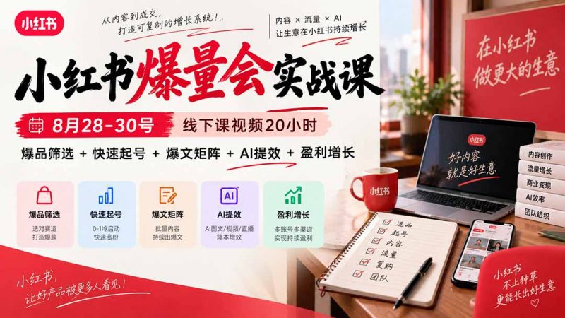 小红书爆量会实战课-更新9月23：线下课视频20小时，爆品筛选+快速起号+爆文矩阵+AI提效+盈利增长-玻哥网络技术工作室