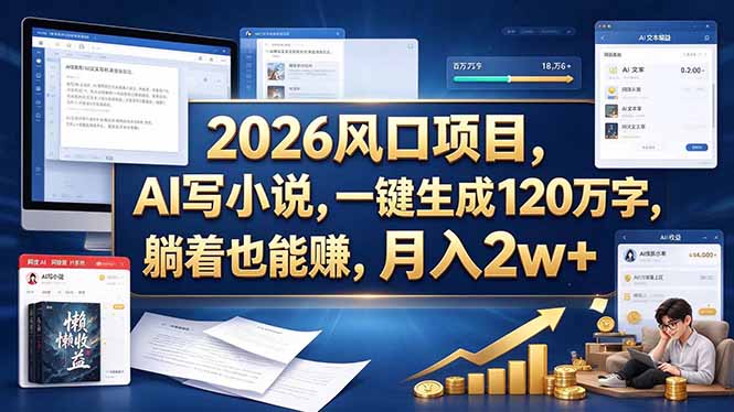 2026 风口项目，AI 写小说，一键生成 120 万字，躺着也能赚，月入 2w +-玻哥网络技术工作室