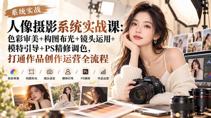 【无水印】人像摄影系统实战课：色彩审美+构图布光+镜头运用+模特引导+PS精修调色，打通作品创作运营全流程-玻哥网络技术工作室