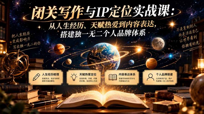 闭关写作与IP定位实战课：从人生经历、天赋热爱到内容表达，搭建独一无二个人品牌体系-玻哥网络技术工作室