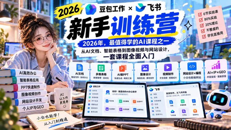 2026豆包工作+飞书新手训练营-9月新课：从AI文档、智能表格到图像视频与网站设计，一套课程全面入门-玻哥网络技术工作室