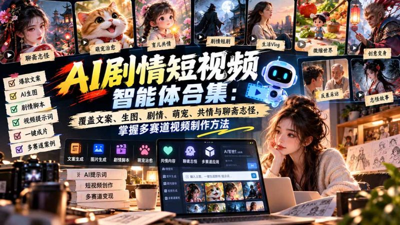 【无水印】AI剧情短视频智能体合集：覆盖文案、生图、剧情、萌宠、共情与聊斋志怪，掌握多赛道视频制作方法-玻哥网络技术工作室