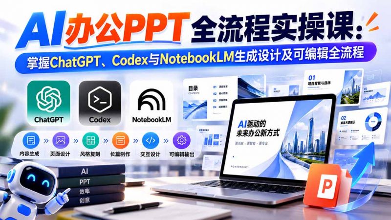 【无水印】AI办公PPT全流程实操课： 掌握ChatGPT、Codex与NotebookLM生成设计及可编辑全流程-玻哥网络技术工作室