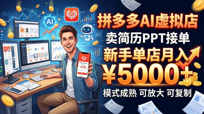 开一家拼多多虚拟店，用AI卖简历PPT，单店月入1w+，可放大-玻哥网络技术工作室