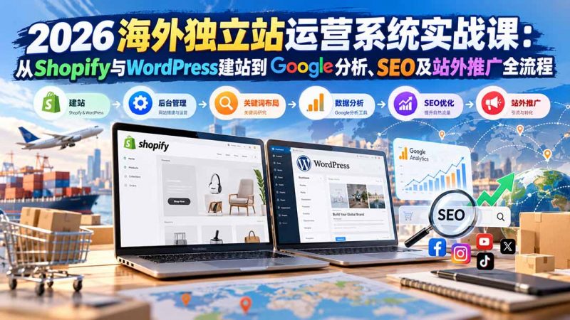 2026海外独立站运营系统实战课：从Shopify与WordPress建站到Google分析、SEO及站外推广全流程-玻哥网络技术工作室
