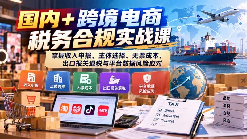 国内+跨境电商税务合规实战课：掌握收入申报、主体选择、无票成本、出口报关退税与平台数据风险应对-玻哥网络技术工作室