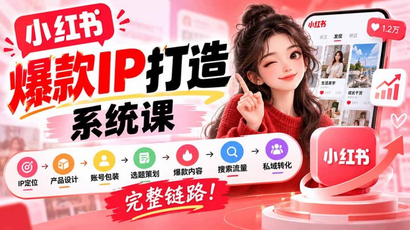 【无水印】小红书爆款IP打造课：IP定位→产品设计→账号包装→选题策划→爆款内容→搜索流量→私域转化，完整链路-玻哥网络技术工作室