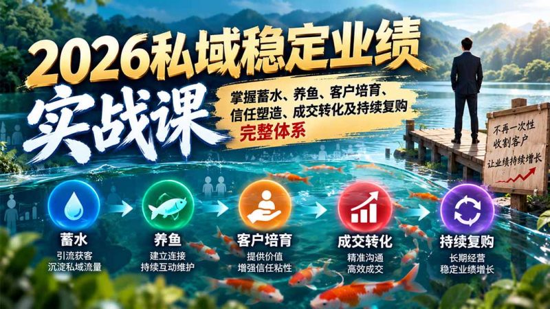 2026私域稳定业绩实战课：掌握蓄水、养鱼、客户培育、信任塑造、成交转化及持续复购完整体系-玻哥网络技术工作室