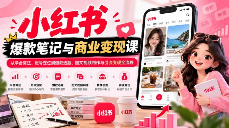 2026小红书爆款笔记与商业变现课：从平台算法、账号定位到爆款选题、图文视频制作与引流变现全流程-玻哥网络技术工作室