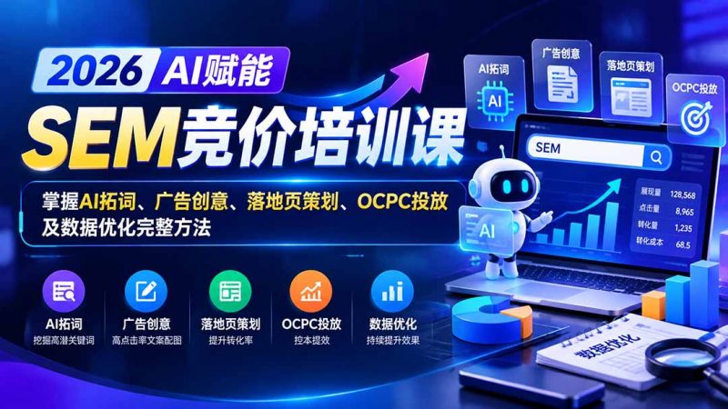 【无水印】2026AI赋能SEM竞价培训课：掌握AI拓词、广告创意、落地页策划、OCPC投放及数据优化完整方法-玻哥网络技术工作室