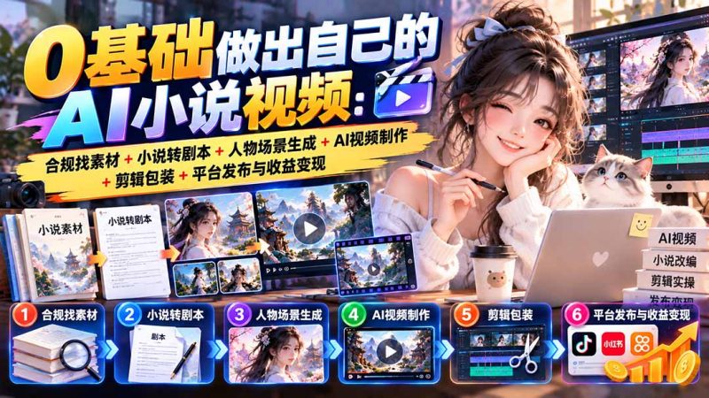 0基础做出自己的AI小说视频：合规找素材+小说转剧本+人物场景生成+AI视频制作+剪辑包装+平台发布与收益变现-玻哥网络技术工作室