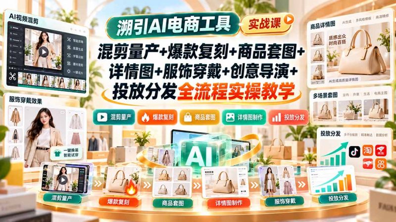 溯引AI电商工具实战课：混剪量产+爆款复刻+商品套图+详情图+服饰穿戴+创意导演+投放分发全流程实操教学-玻哥网络技术工作室