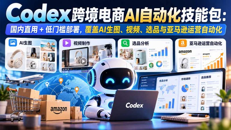 【无水印】Codex跨境电商AI自动化技能包：国内直用+低门槛部署，覆盖AI生图、视频、选品与亚马逊运营自动化-玻哥网络技术工作室