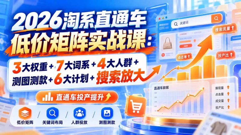 2026淘系直通车低价矩阵实战课：3大权重+7大词系+4大人群+测图测款+6大计划+搜索放大-玻哥网络技术工作室