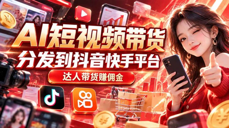 【AI短视频带货】分发到抖音快手平台，达人带货赚佣金-玻哥网络技术工作室