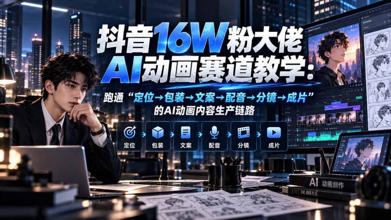 抖音16W粉大佬规则门禁AI动画赛道教学：跑通“定位→包装→文案→配音→分镜→成片”的AI动画内容生产链路-玻哥网络技术工作室