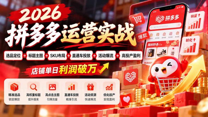 2026拼多多运营实战-更新1002：选品定位+标题主图+SKU布局+直通车投放+活动爆流+高投产盈利 店铺单日利润破万-玻哥网络技术工作室