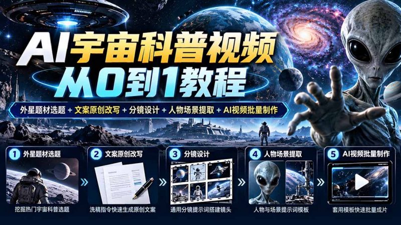 AI宇宙科普视频从0到1教程｜外星题材选题+文案原创改写+分镜设计+人物场景提取+AI视频批量制作-玻哥网络技术工作室