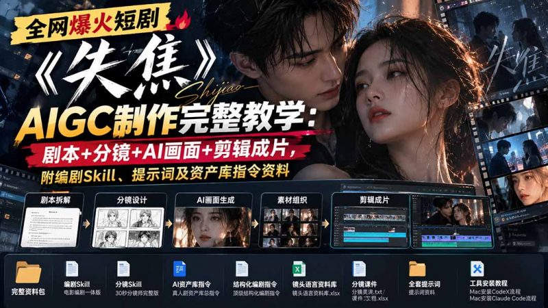 全网爆火短剧《失焦》AIGC制作完整教学：剧本+分镜+AI画面+剪辑成片，附编剧Skill、提示词及资产库指令资料-玻哥网络技术工作室