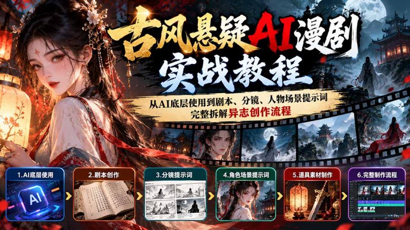 古风悬疑AI漫剧实战教程：从AI底层使用到剧本、分镜、人物场景提示词，完整拆解异志创作流程-玻哥网络技术工作室