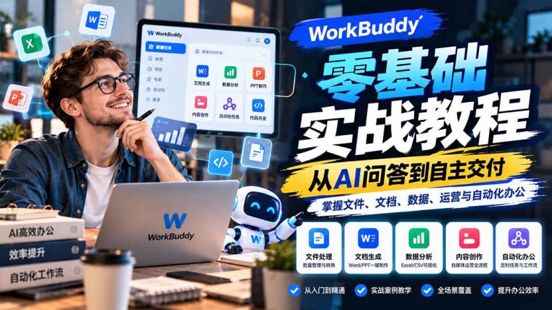 WorkBuddy零基础实战教程：从AI问答到自主交付，掌握文件、文档、数据、运营与自动化办公-玻哥网络技术工作室