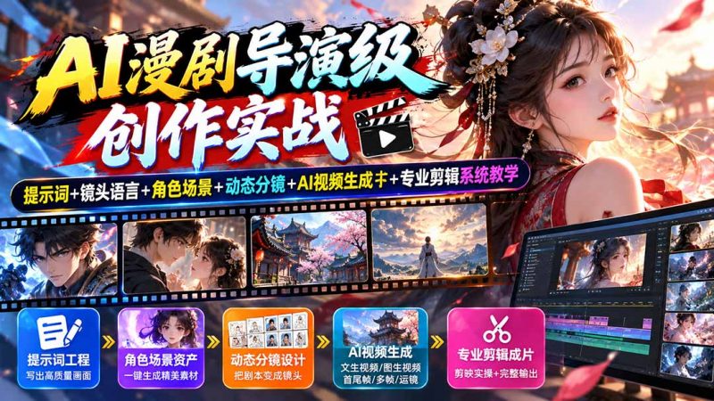 AI漫剧导演级创作实战：提示词+镜头语言+角色场景+动态分镜+AI视频生成+专业剪辑系统教学-玻哥网络技术工作室