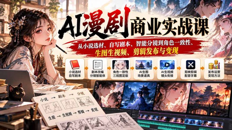 AI漫剧商业实战课：从小说选材、自写剧本、智能分镜到角色一致性、生图生视频、剪辑发布与变现-玻哥网络技术工作室
