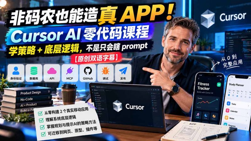 非码农也能造真 APP！Cursor AI 零代码课程：学策略 + 底层逻辑，不是只会瞎 prompt【原创双语字幕】-玻哥网络技术工作室