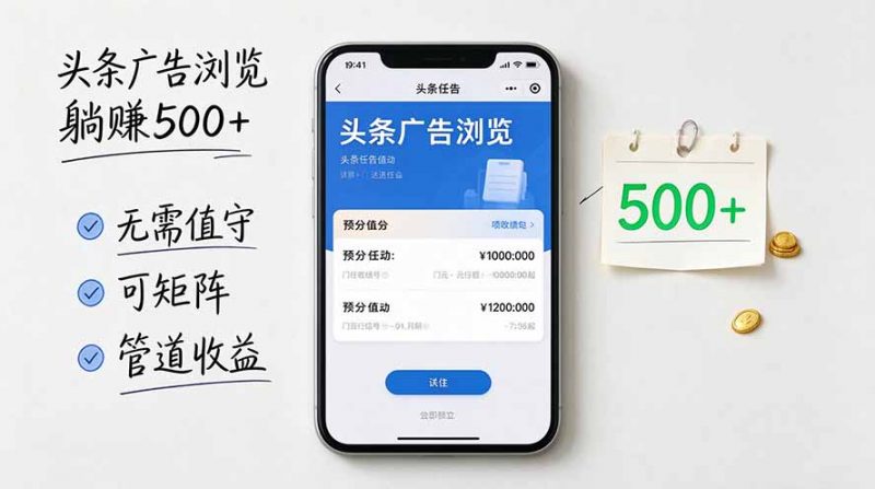 头条广告浏览躺赚500+无需值守，可矩阵并附有管道收益-玻哥网络技术工作室