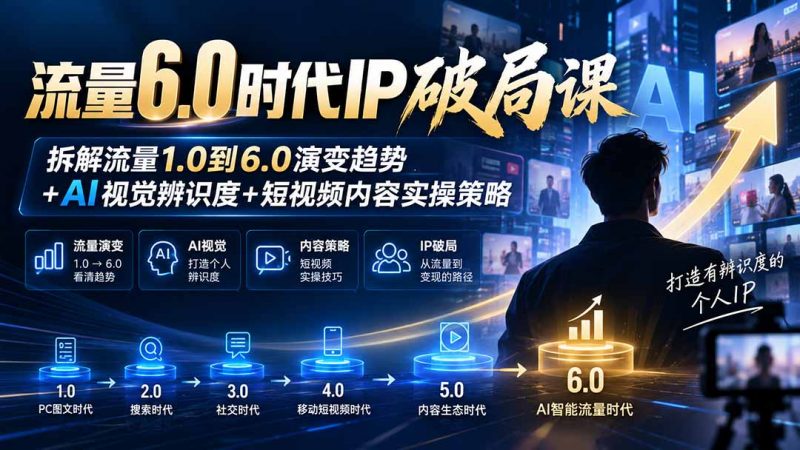 流量6.0时代IP破局课：拆解流量1.0到6.0演变趋势+AI视觉辨识度+短视频内容实操策略-玻哥网络技术工作室